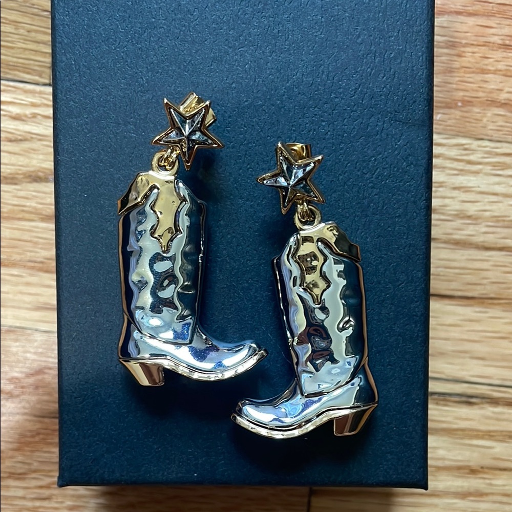 Gold and Silver Star Cowboy Boot Earrings
